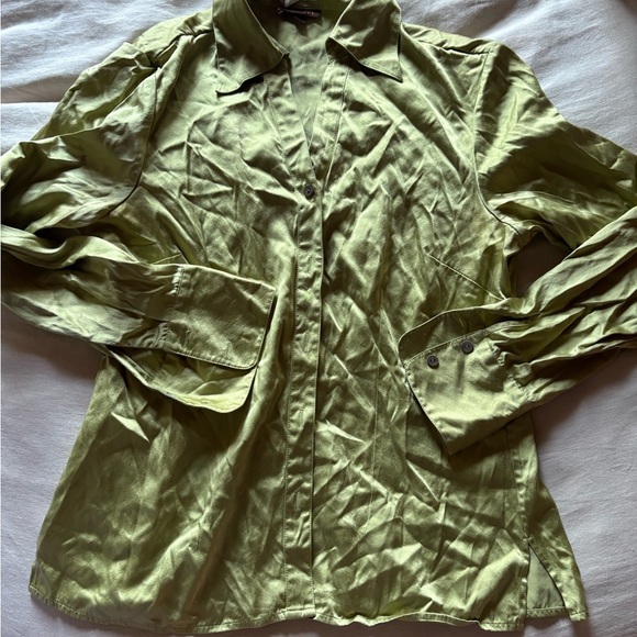 Tesori 100% Silk Olive & Blue Shirts - Picture 2 of 5